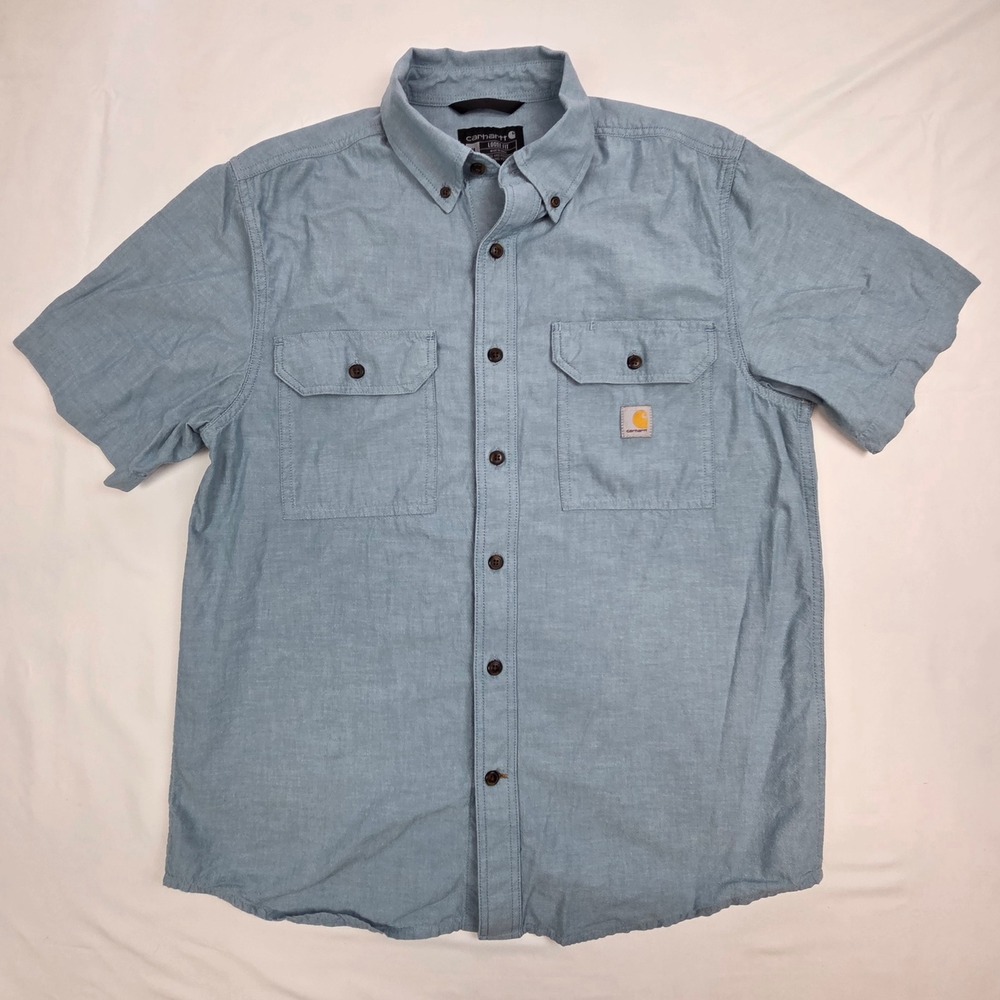 Carhartt Mens Loose Fit Chambray Shirt Medium Blue Short Sleeve Workwear 104369